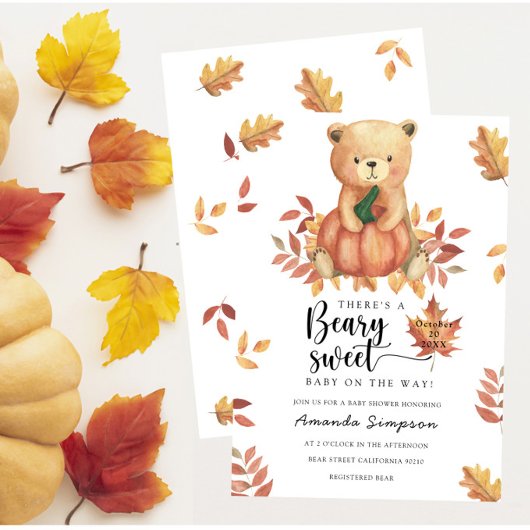 Invitation Citrouille Teddy Bear Baby shower d'automne