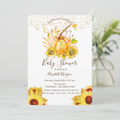 Invitation Citrouille, Texture bois, Baby shower de tournesol (Debout devant)