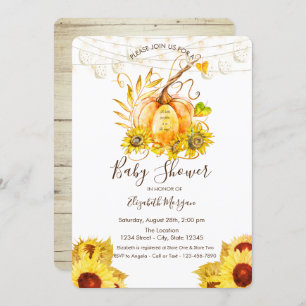Invitation Citrouille, Texture bois, Baby shower de tournesol