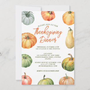 Invitation Citrouille Thanksgiving Fest Diner Aquarelle