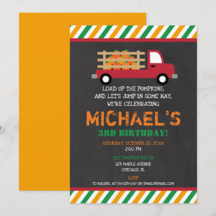 Invitation Citrouille timbre orangé vert enfant anniversaire