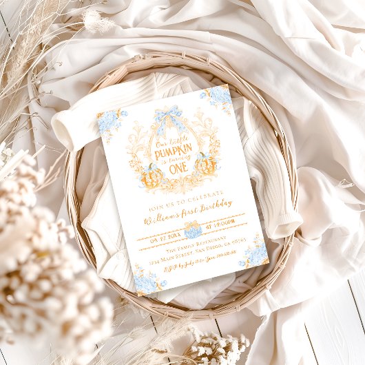 Invitation Citrouille Toile Crest Elegant Garçon 1er Annivers