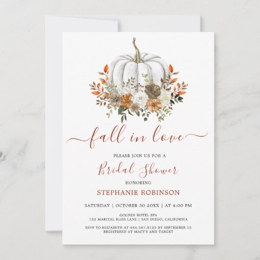 Invitation Citrouille tomber dans l'amour Fête des mariées fl (Devant)