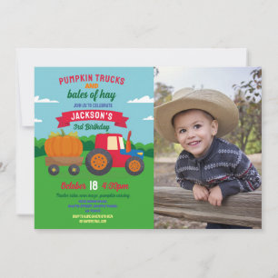 Invitation Citrouille Tracteurs Anniversaire Photo Boys Party