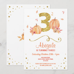 Invitation Citrouille TROIS Anniversaire 3ème Automne Gold I