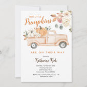 Invitation Citrouille Truck Twins Floral Baby shower Invitati (Devant)