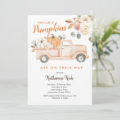 Invitation Citrouille Truck Twins Floral Baby shower Invitati (Debout devant)