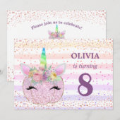 Invitation Citrouille Unicorn Girls 8e anniversaire (Devant / Derrière)