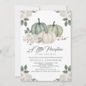 Invitation Citrouille vert Sage Baby shower d'automne Floral (Devant)