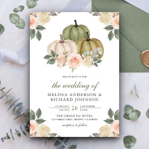 Invitation Citrouille vert Sage et Mariage floral Dusty Peach