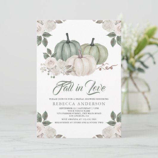 Invitation Citrouille vert Sage Fête des mariées d'automne (Debout devant)