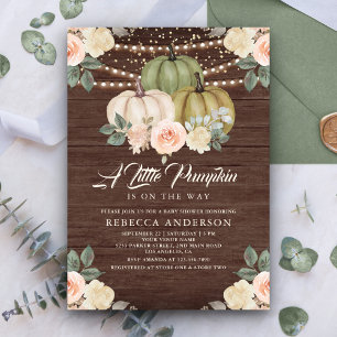 Invitation Citrouille vert Sage Pêcher Baby shower en bois fl