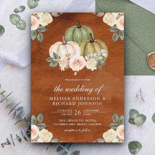 Invitation Citrouille vert Sage Pêcher Floral Mariage en terr