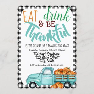 Invitation Citrouille vintage Camion En vichy Thanksgiving In