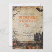 Invitation Citrouille vintage Carving Halloween Party (Devant)
