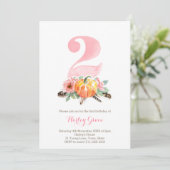 Invitation Citrouille Vintage Rose Fille 2e fête d'anniversai (Debout devant)