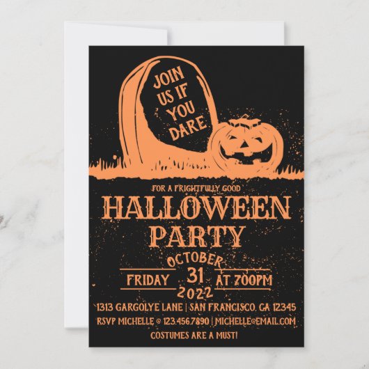 Invitation Citrouille vintage Tombstone Halloween Party (Devant)