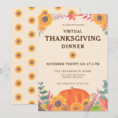 Invitation Citrouille virtuel Sunflowers Thanksgiving Dîner (Devant / Derrière)