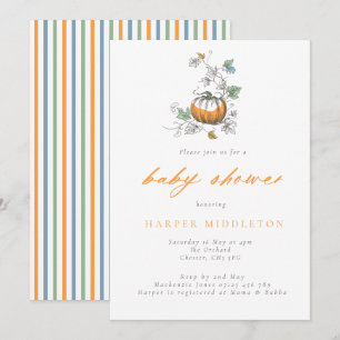 Invitation Citrouille Whimsical & Stripes Baby shower d'autom