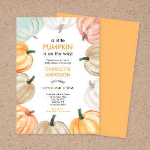 Invitation Citrouille wreath neutre sexe baby shower de chute