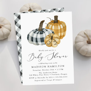 Invitation Citrouilles à Carreaux Ruraux Baby Shower