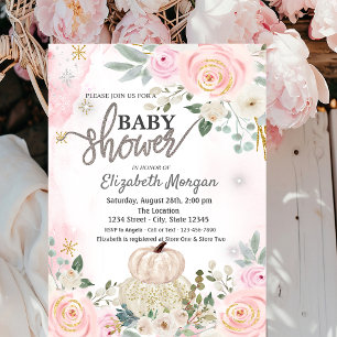 Invitation Citrouilles à l'aquarelle, Fleurs Baby Shower