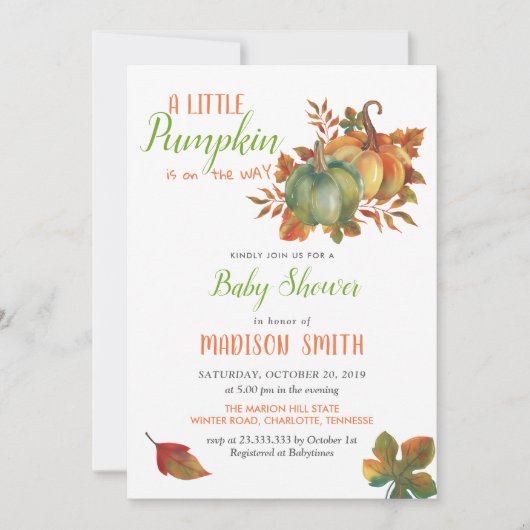 Invitation Citrouilles aquarelle | BABY SHOWER (Devant)