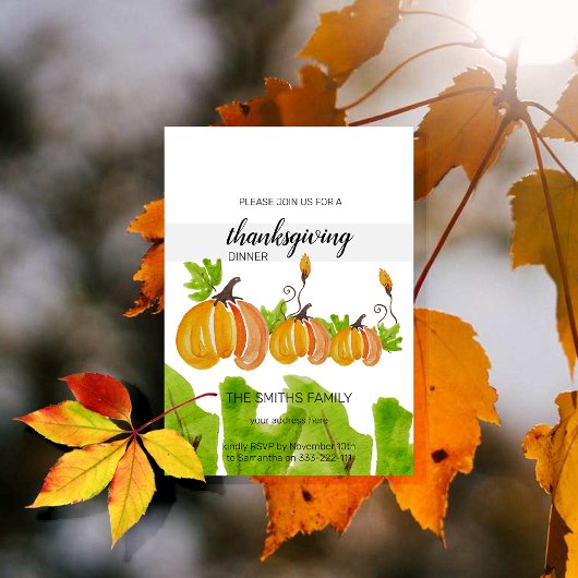 Invitation Citrouilles aquarelle de Thanksgiving