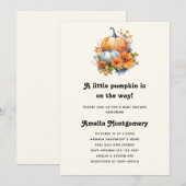 Invitation Citrouilles avec Fleurs et Baby shower de Foliage (Devant / Derrière)