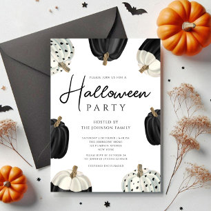 Invitation Citrouilles blanches et noires mignonnes Halloween