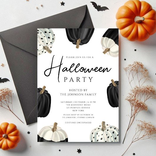 Invitation Citrouilles blanches et noires mignonnes Halloween