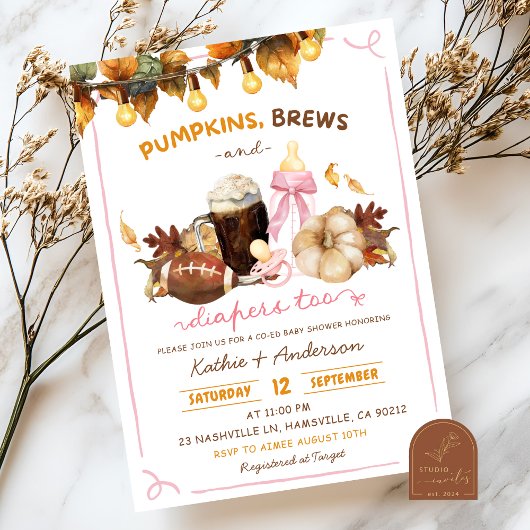Invitation Citrouilles Boho Automne trop Baby shower Co-ed