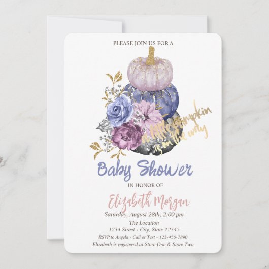 Invitation Citrouilles chics, Baby shower Fleurs (Devant)