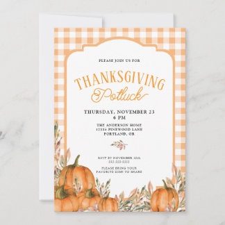 Invitation Citrouilles d'automne à carreaux Potluck de Thanks