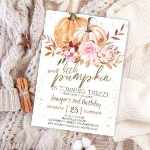 Invitation Citrouilles d'automne Aquarelle Bohème Fille 3e An