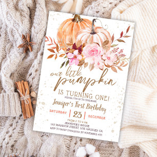 Invitation Citrouilles d'automne Aquarelle Boho Fille 1er Ann