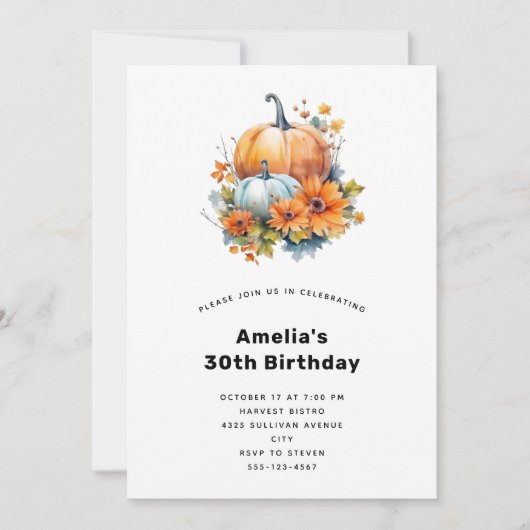 Invitation Citrouilles d'automne avec fleurs et feuillage d'a (Devant)
