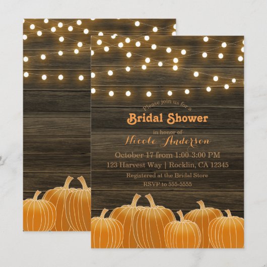 Invitation Citrouilles d'automne et lumières à cordes Fête de (Devant / Derrière)