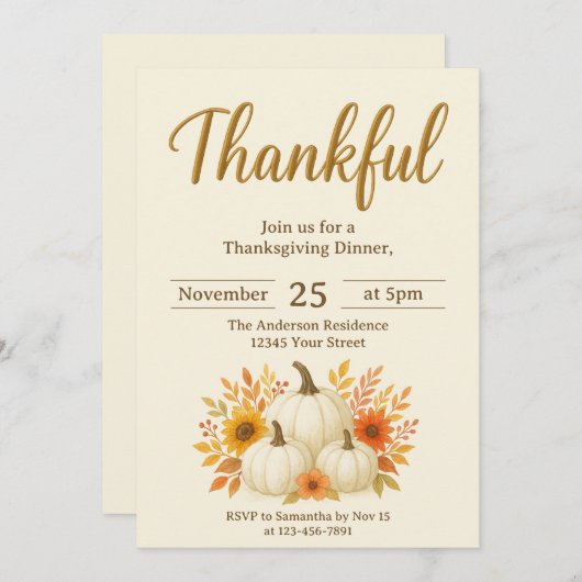 Invitation Citrouilles d'automne et tournesols | Élégant Than (Devant / Derrière)