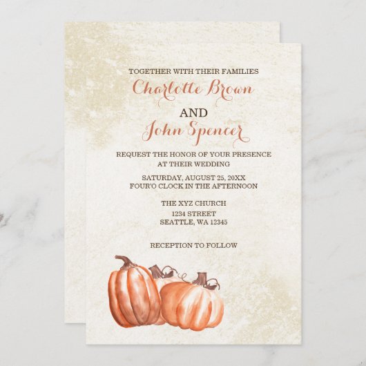Invitation citrouilles de l'aquarelle automne mariage (Devant / Derrière)