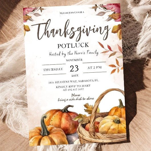 Invitation Citrouilles de potluck de Thanksgiving Rustique d'