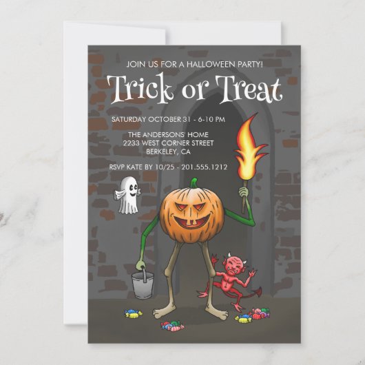 Invitation Citrouilles d'Halloween Farce ou Friandise (Devant)