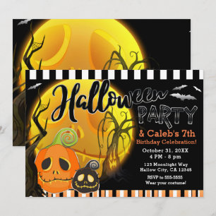Invitation Citrouilles d'Halloween Fête de Costume au Clair d