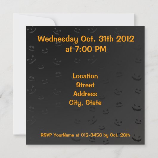 Invitation Citrouilles d'Halloween Jack-o-Lantern (Dos)