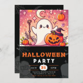 Invitation Citrouilles d'Halloween orange et violet (Devant / Derrière)
