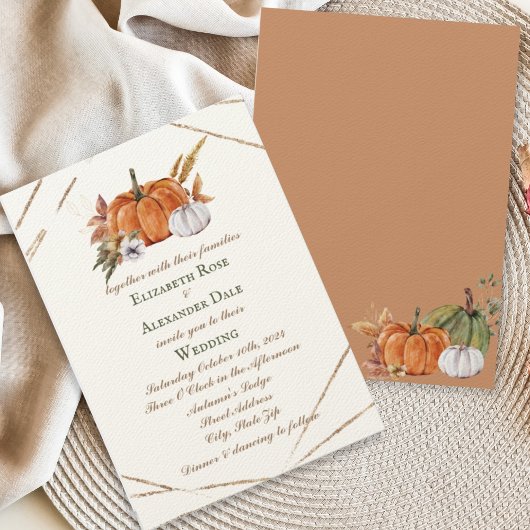 Invitation Citrouilles d'or Elegant Mariage de automne géomét
