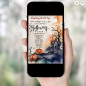 Invitation citrouilles éffrayants hantée maison aquarelle Hal