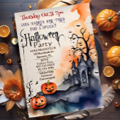 Invitation citrouilles éffrayants hantée maison aquarelle Hal