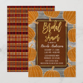 Invitation Citrouilles en bois rustique feuille d'or automnal (Devant / Derrière)