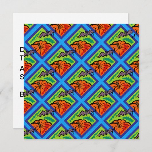 Invitation Citrouilles et chauves-souris en Motif de vert/ble (Devant / Derrière)